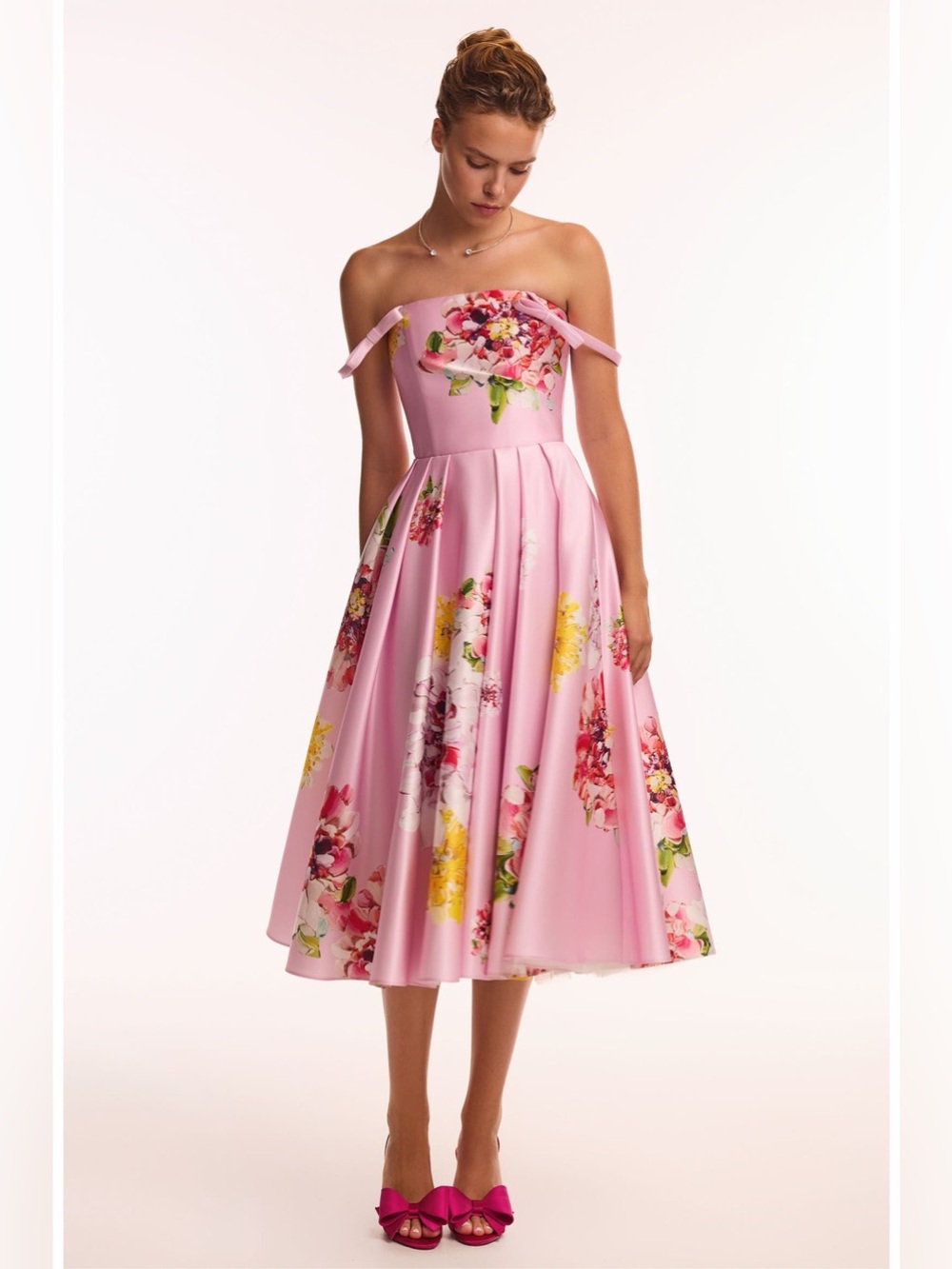 Milla Fit-and-Flare Satin Floral Midi Dress for Cocktail Events